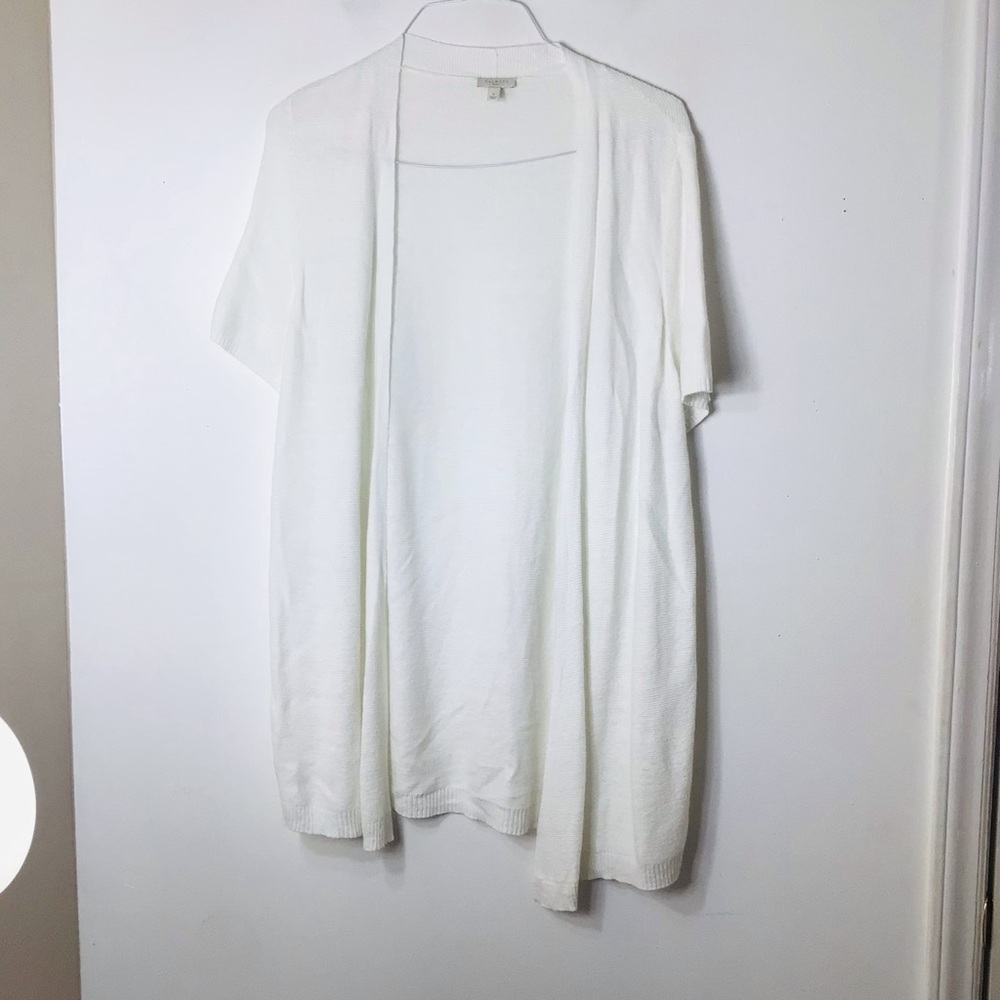Talbots linen cardigan women one size medium white short sleeve long